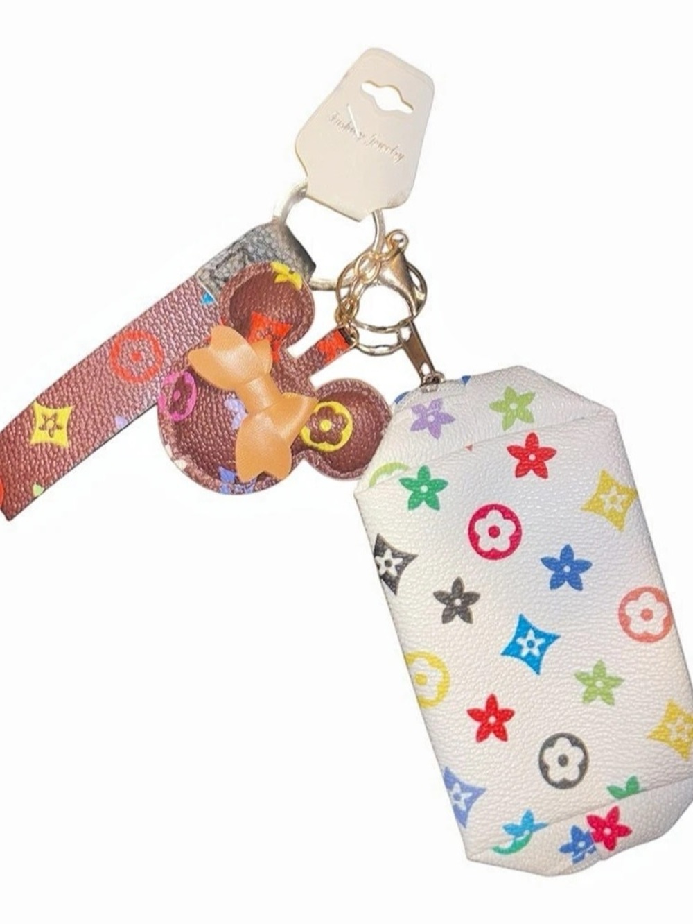 Keychain Pouch in White & Brown Like New